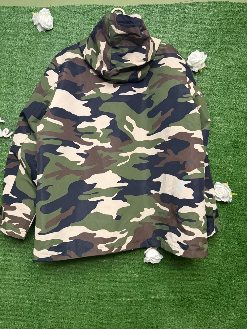 DKNY Green and Brown Camouflage Hooded Jacket